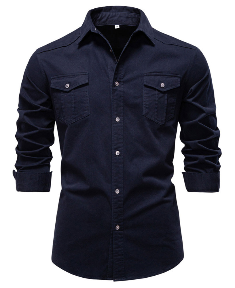 Mens Denim Long Sleeve Shirts Casual Button Down Western Shirt Lightweight Cotton Solid Jean Tops with Pockets