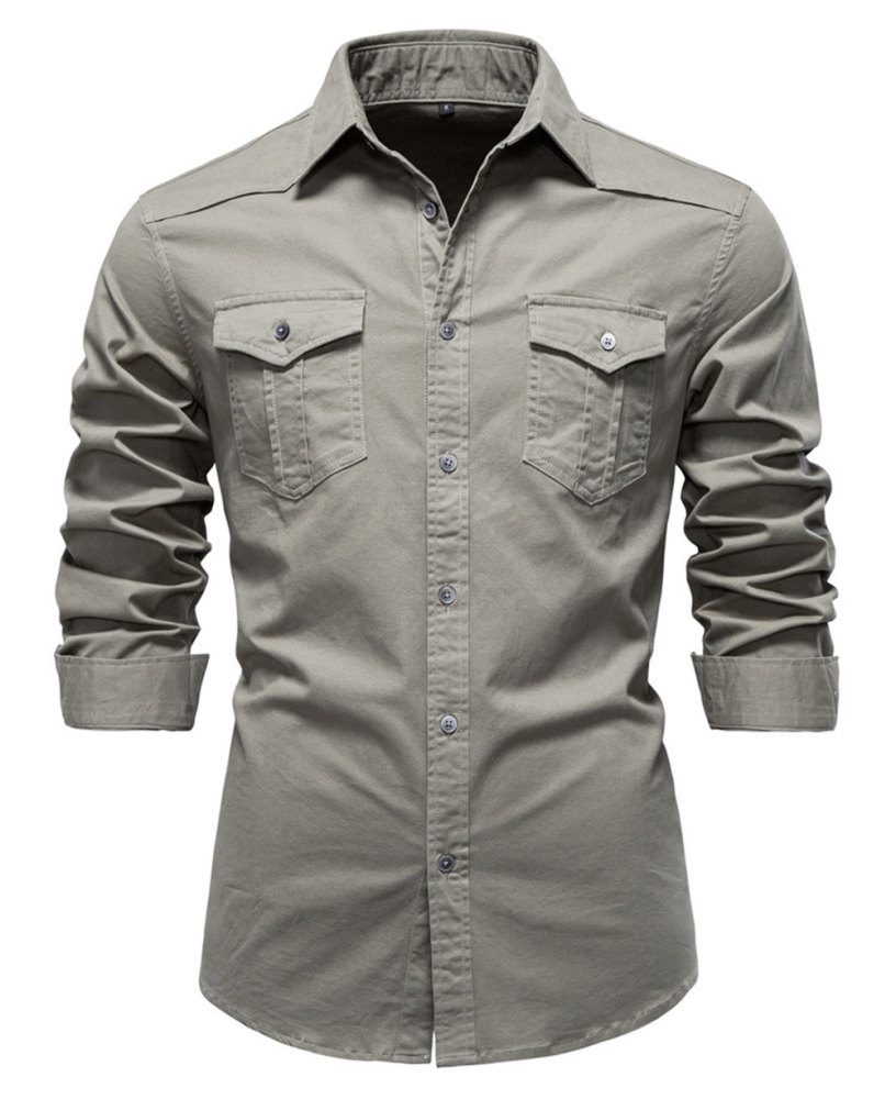 Mens Denim Long Sleeve Shirts Casual Button Down Western Shirt Lightweight Cotton Solid Jean Tops with Pockets