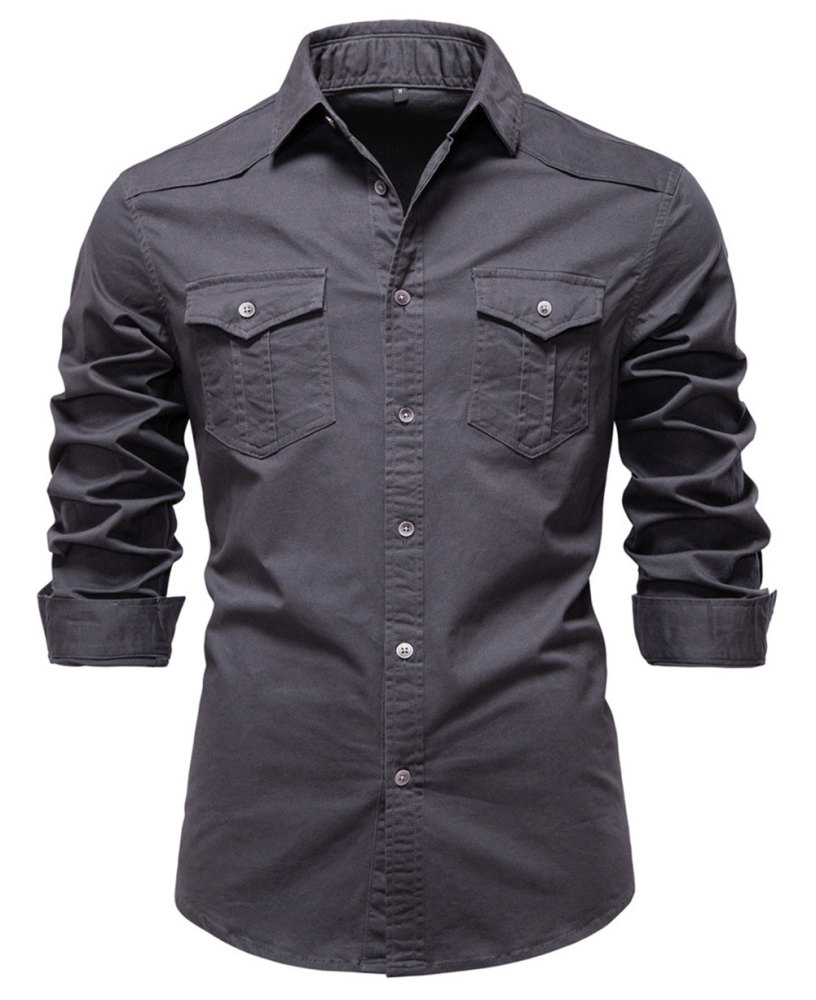 Mens Denim Long Sleeve Shirts Casual Button Down Western Shirt Lightweight Cotton Solid Jean Tops with Pockets