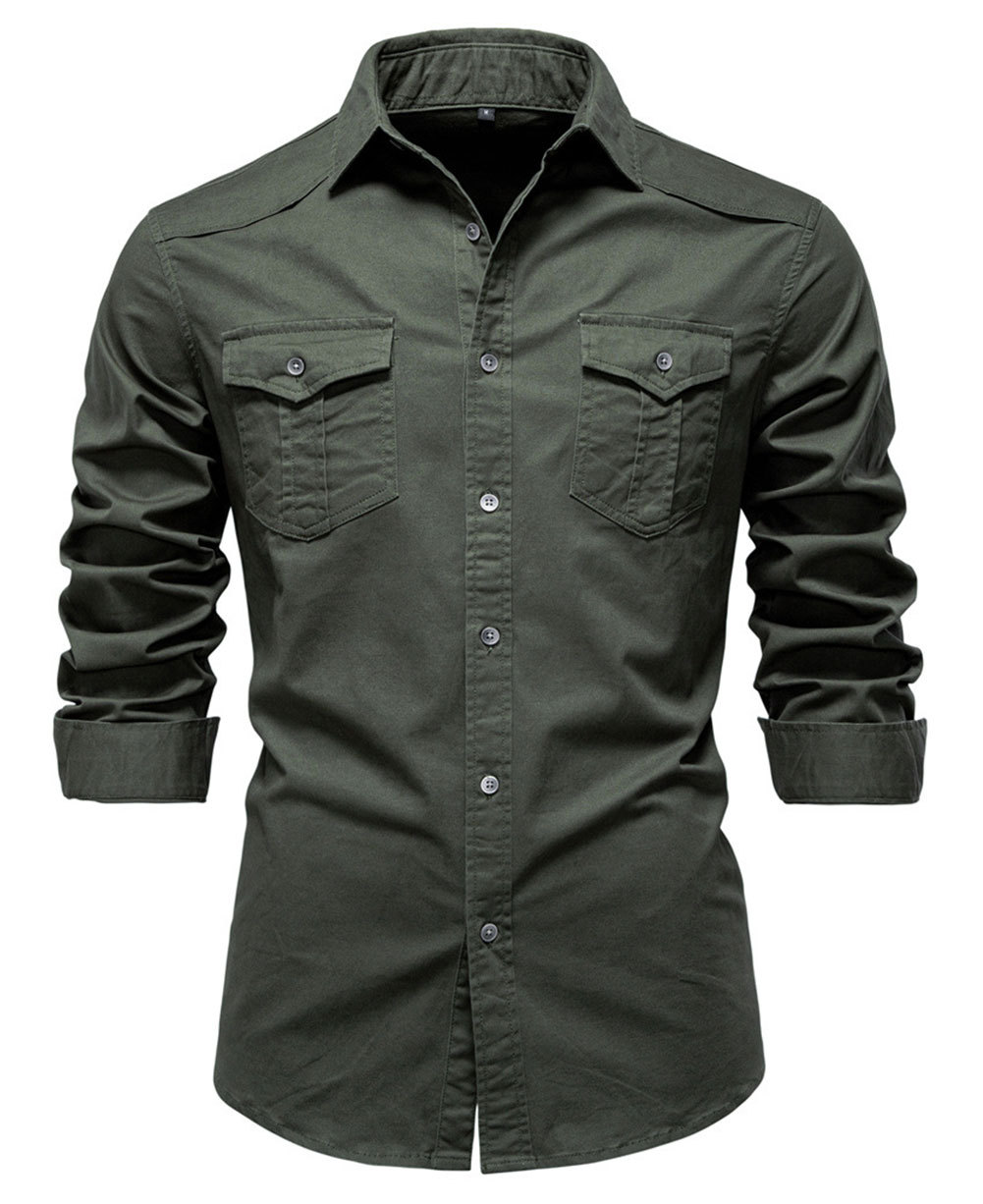 Mens Denim Long Sleeve Shirts Casual Button Down Western Shirt Lightweight Cotton Solid Jean Tops with Pockets