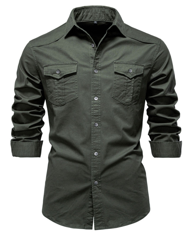 Mens Denim Long Sleeve Shirts Casual Button Down Western Shirt Lightweight Cotton Solid Jean Tops with Pockets