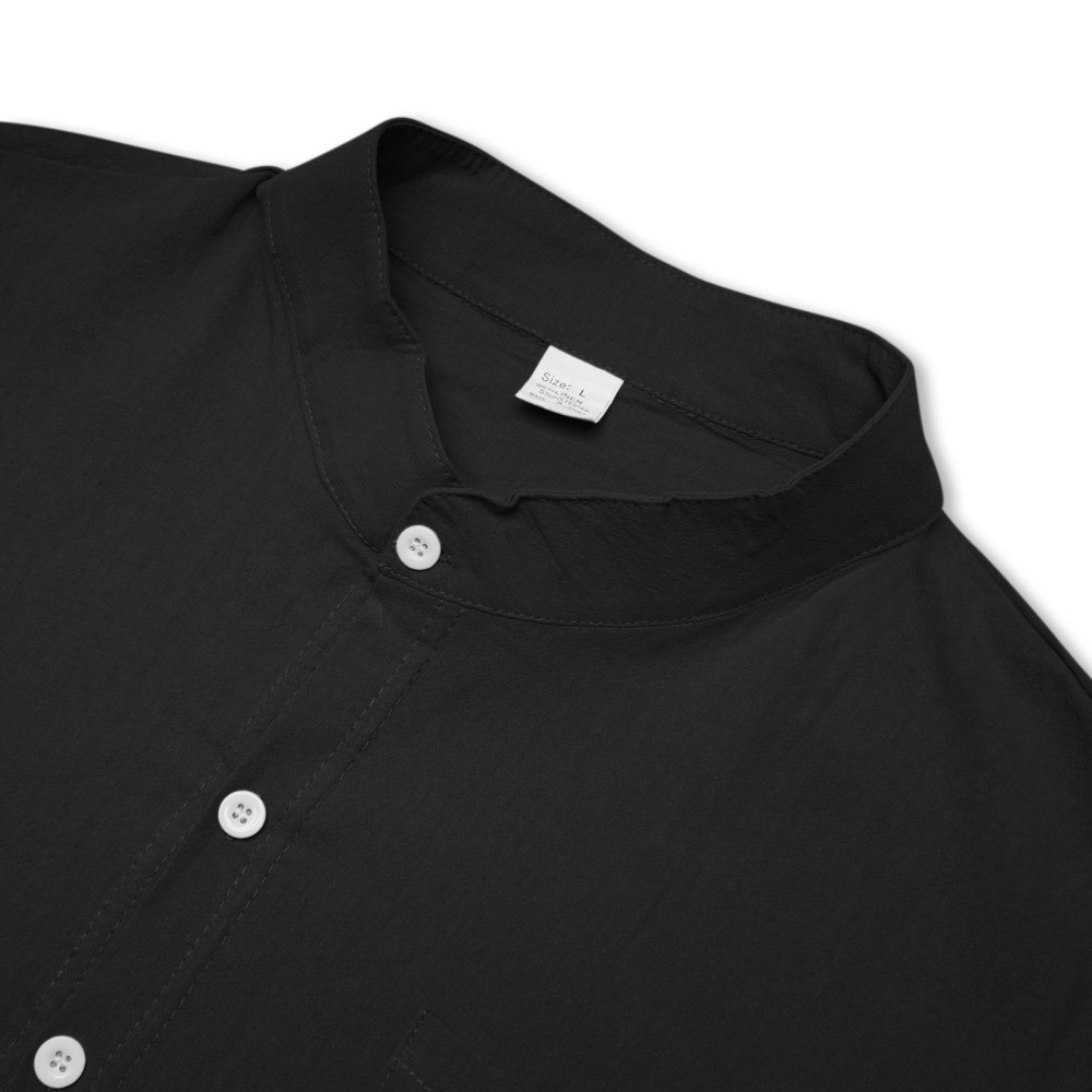 MAGIMODAC Mens Button Down Linen Shirts Casual Long Sleeve Band Collar Shirt Regular Fit Solid Plain Top with Pocket