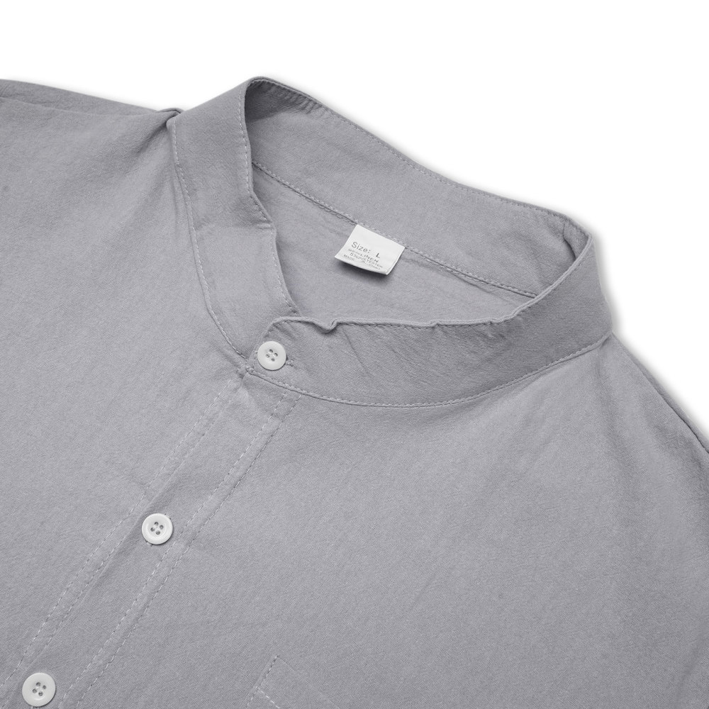 MAGIMODAC Mens Button Down Linen Shirts Casual Long Sleeve Band Collar Shirt Regular Fit Solid Plain Top with Pocket