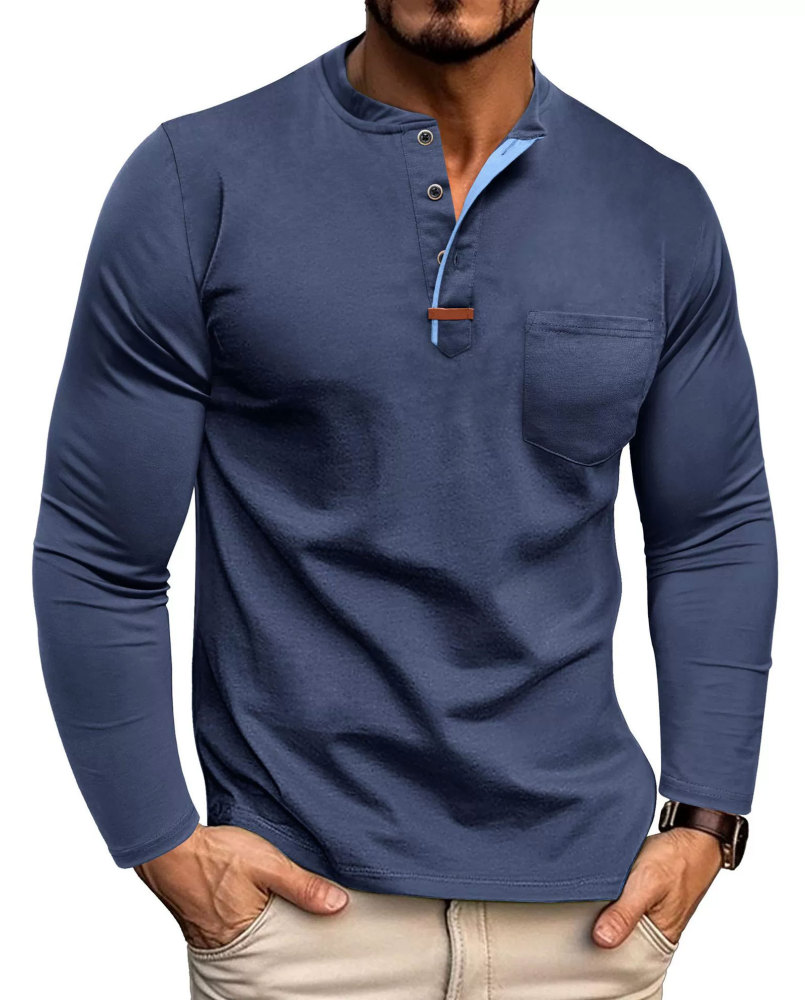 MAGIMODAC Mens Henley Long Sleeve T-Shirt Fashion Classic Cotton T Shirts Casual Lightweight T-Shirts with Button and Pocket