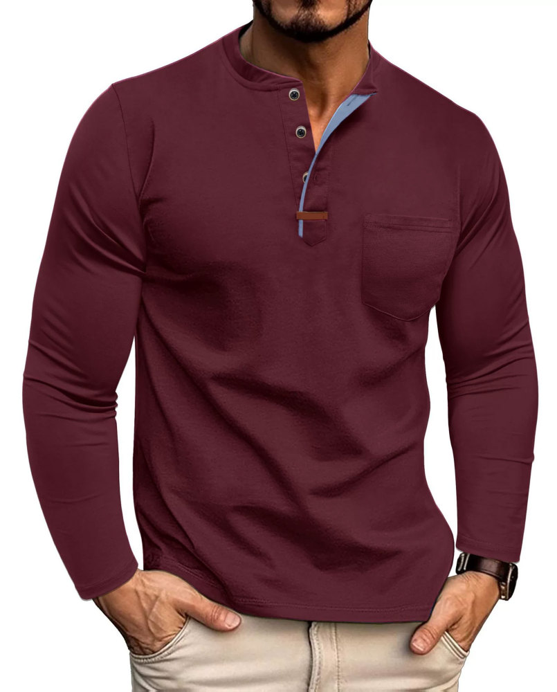 MAGIMODAC Mens Henley Long Sleeve T-Shirt Fashion Classic Cotton T Shirts Casual Lightweight T-Shirts with Button and Pocket