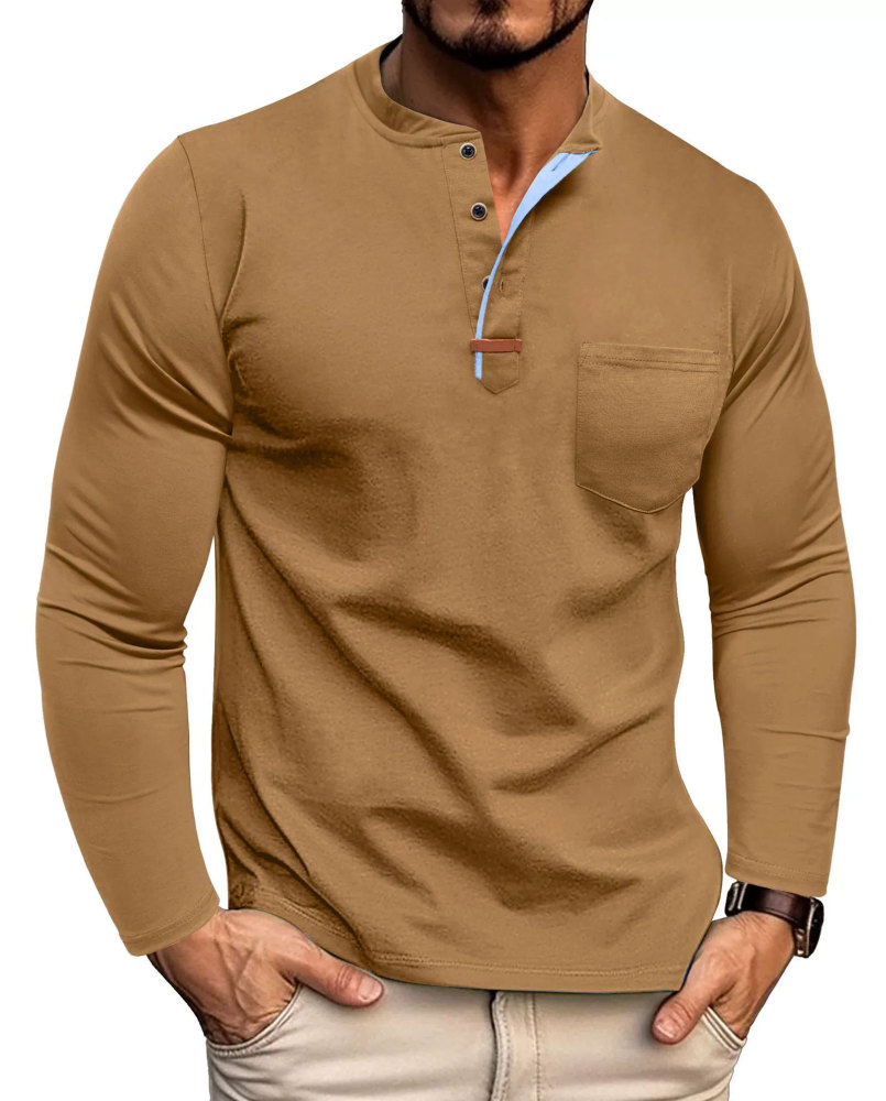 MAGIMODAC Mens Henley Long Sleeve T-Shirt Fashion Classic Cotton T Shirts Casual Lightweight T-Shirts with Button and Pocket