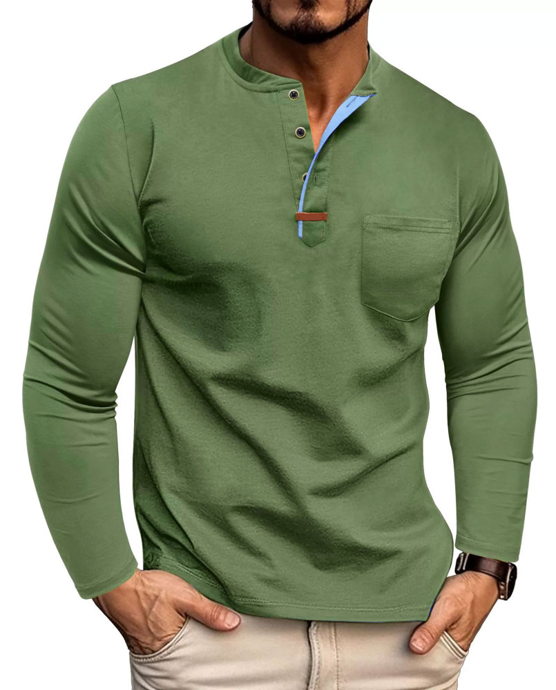 MAGIMODAC Mens Henley Long Sleeve T-Shirt Fashion Classic Cotton T Shirts Casual Lightweight T-Shirts with Button and Pocket
