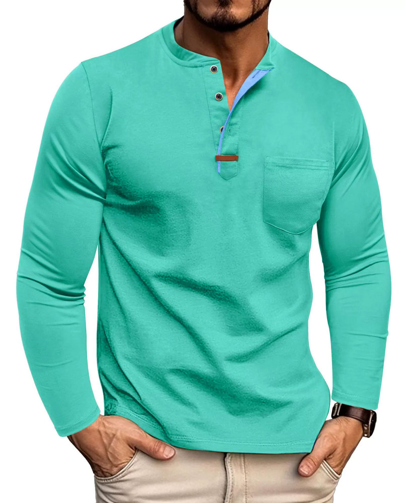 MAGIMODAC Mens Henley Long Sleeve T-Shirt Fashion Classic Cotton T Shirts Casual Lightweight T-Shirts with Button and Pocket