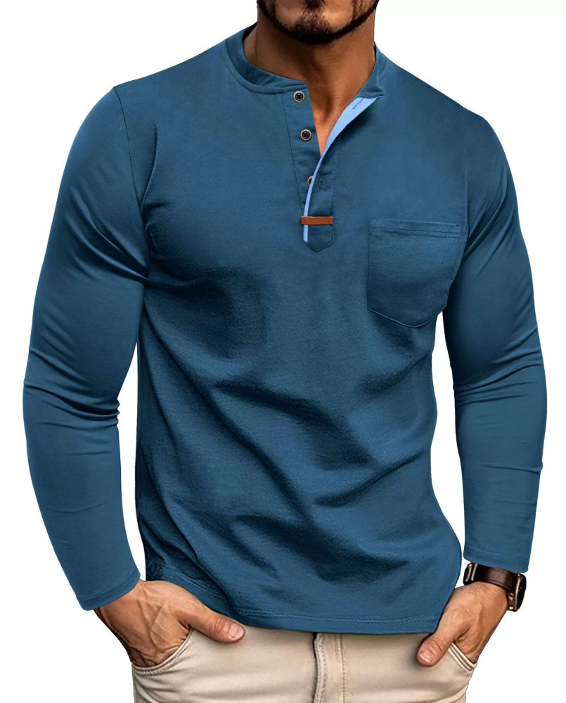 MAGIMODAC Mens Henley Long Sleeve T-Shirt Fashion Classic Cotton T Shirts Casual Lightweight T-Shirts with Button and Pocket