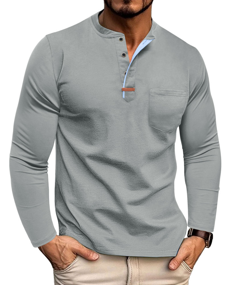 Mens Henley Long Sleeve T-Shirt Fashion Classic Cotton T Shirts Casual Lightweight T-Shirts with Button and Pocket