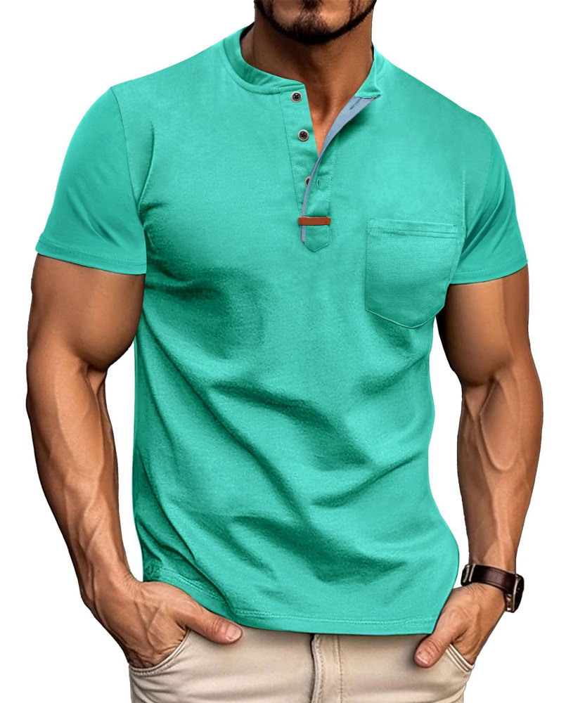 Mens Henley Short Sleeve Shirts Lightweight Cotton Summer Casual T-Shirt with Button and Pocket