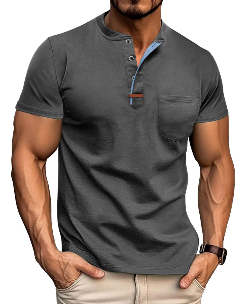 Mens Henley Short Sleeve Shirts Lightweight Cotton Summer Casual T-Shirt with Button and Pocket