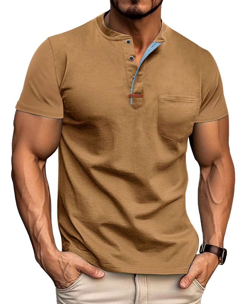 Mens Henley Short Sleeve Shirts Lightweight Cotton Summer Casual T-Shirt with Button and Pocket