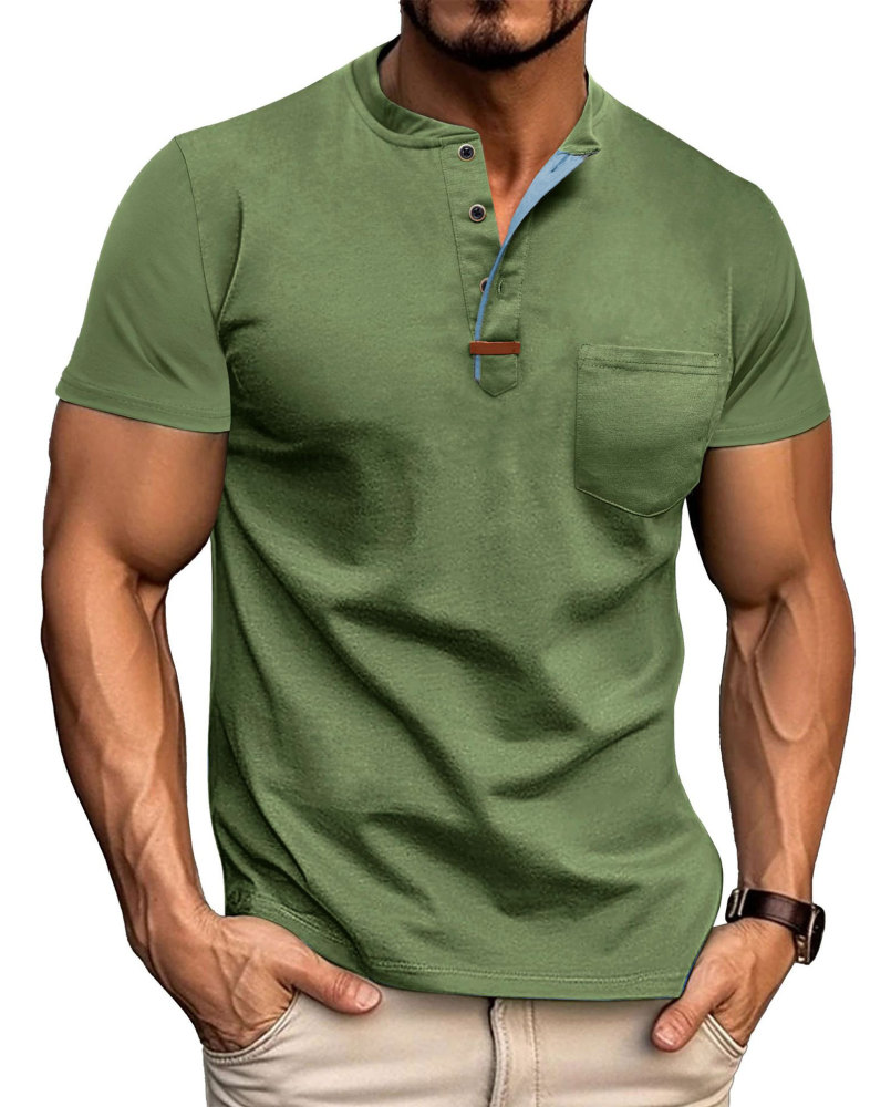 Mens Henley Short Sleeve Shirts Lightweight Cotton Summer Casual T-Shirt with Button and Pocket