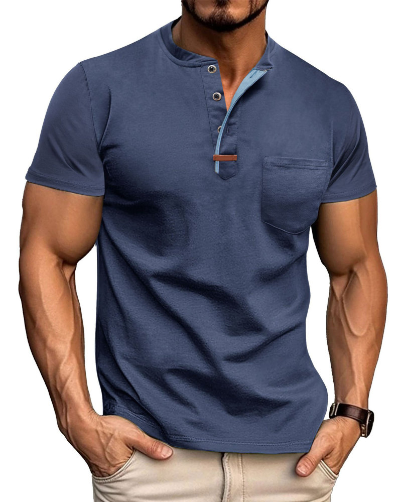 Mens Henley Short Sleeve Shirts Lightweight Cotton Summer Casual T-Shirt with Button and Pocket