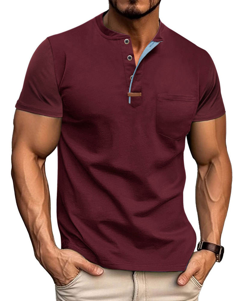 Mens Henley Short Sleeve Shirts Lightweight Cotton Summer Casual T-Shirt with Button and Pocket