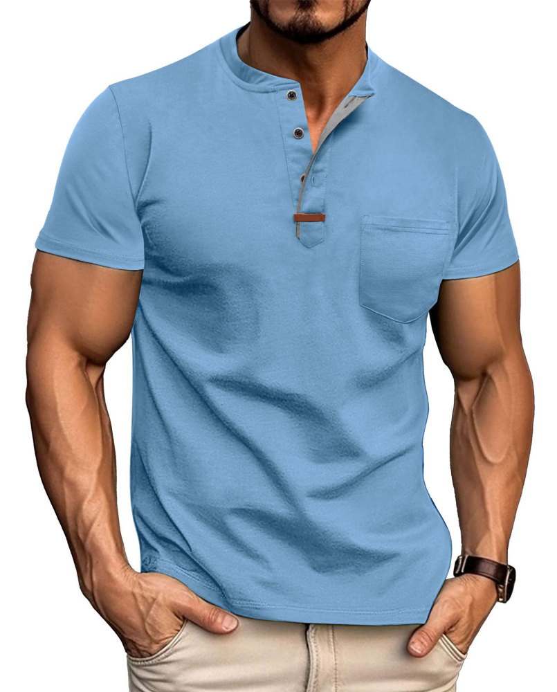 Mens Henley Short Sleeve Shirts Lightweight Cotton Summer Casual T-Shirt with Button and Pocket