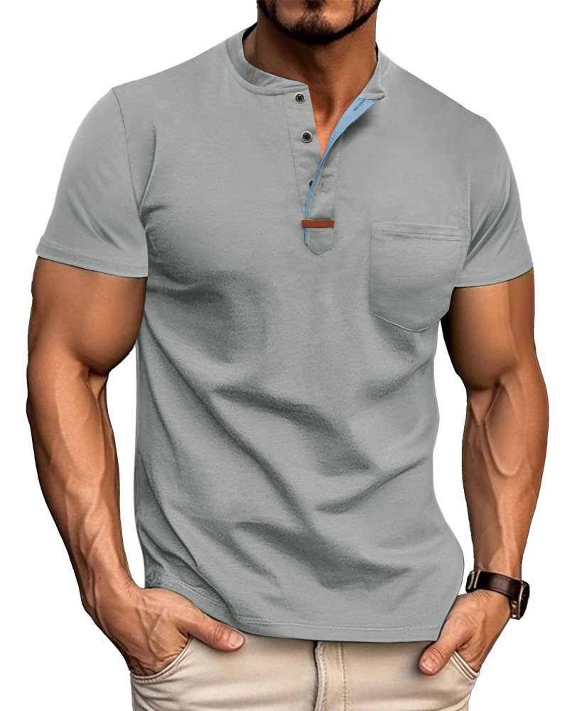 Mens Henley Short Sleeve Shirts Lightweight Cotton Summer Casual T-Shirt with Button and Pocket