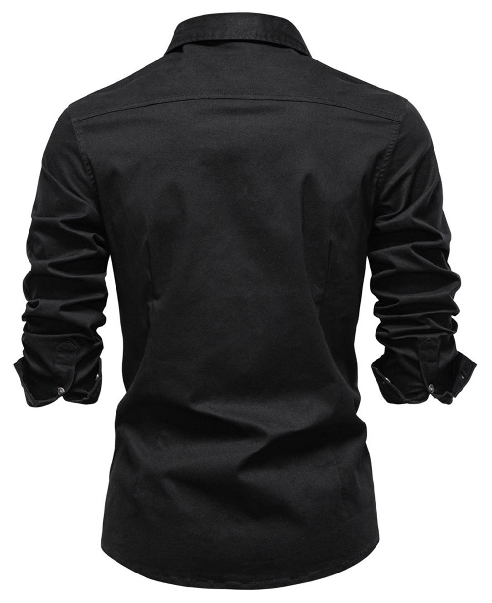 MAGIMODAC Mens Denim Long Sleeve Shirts Casual Button Down Western Shirt Lightweight Cotton Solid Jean Tops with Pockets