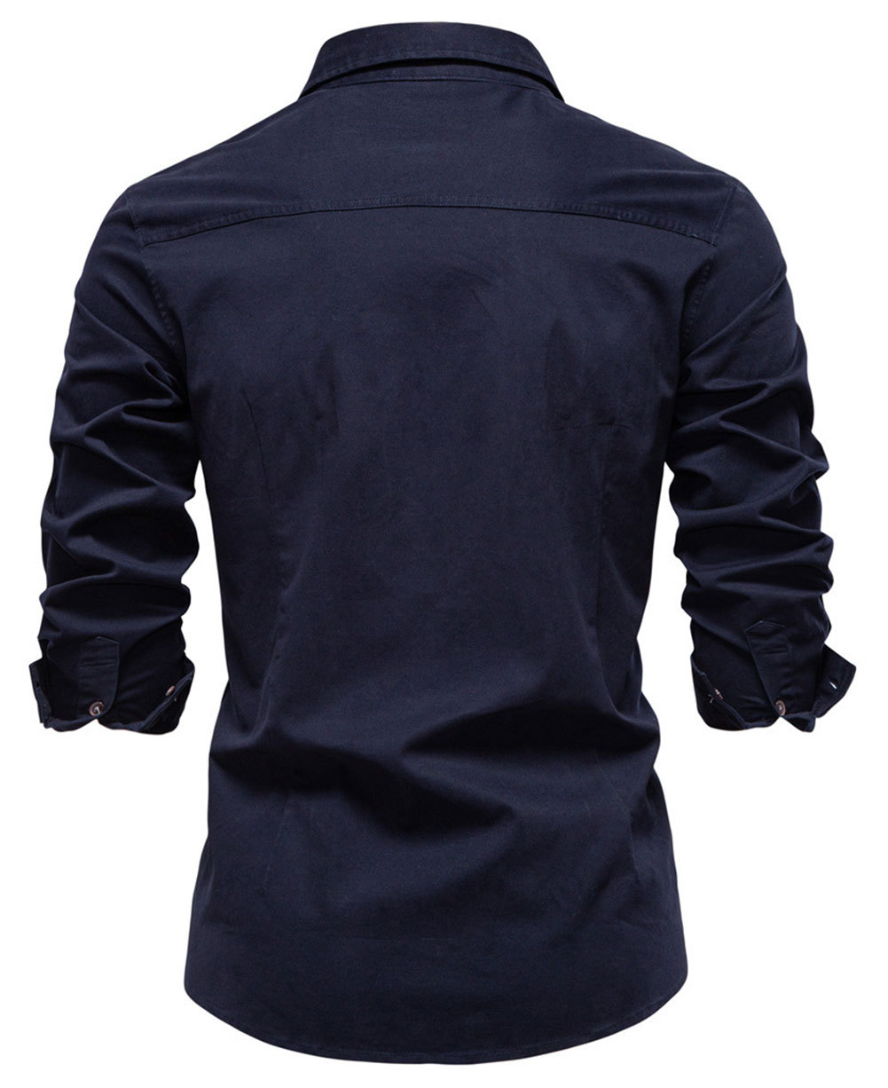 Mens Denim Long Sleeve Shirts Casual Button Down Western Shirt Lightweight Cotton Solid Jean Tops with Pockets
