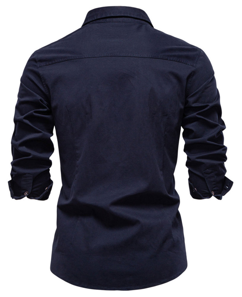 Mens Denim Long Sleeve Shirts Casual Button Down Western Shirt Lightweight Cotton Solid Jean Tops with Pockets