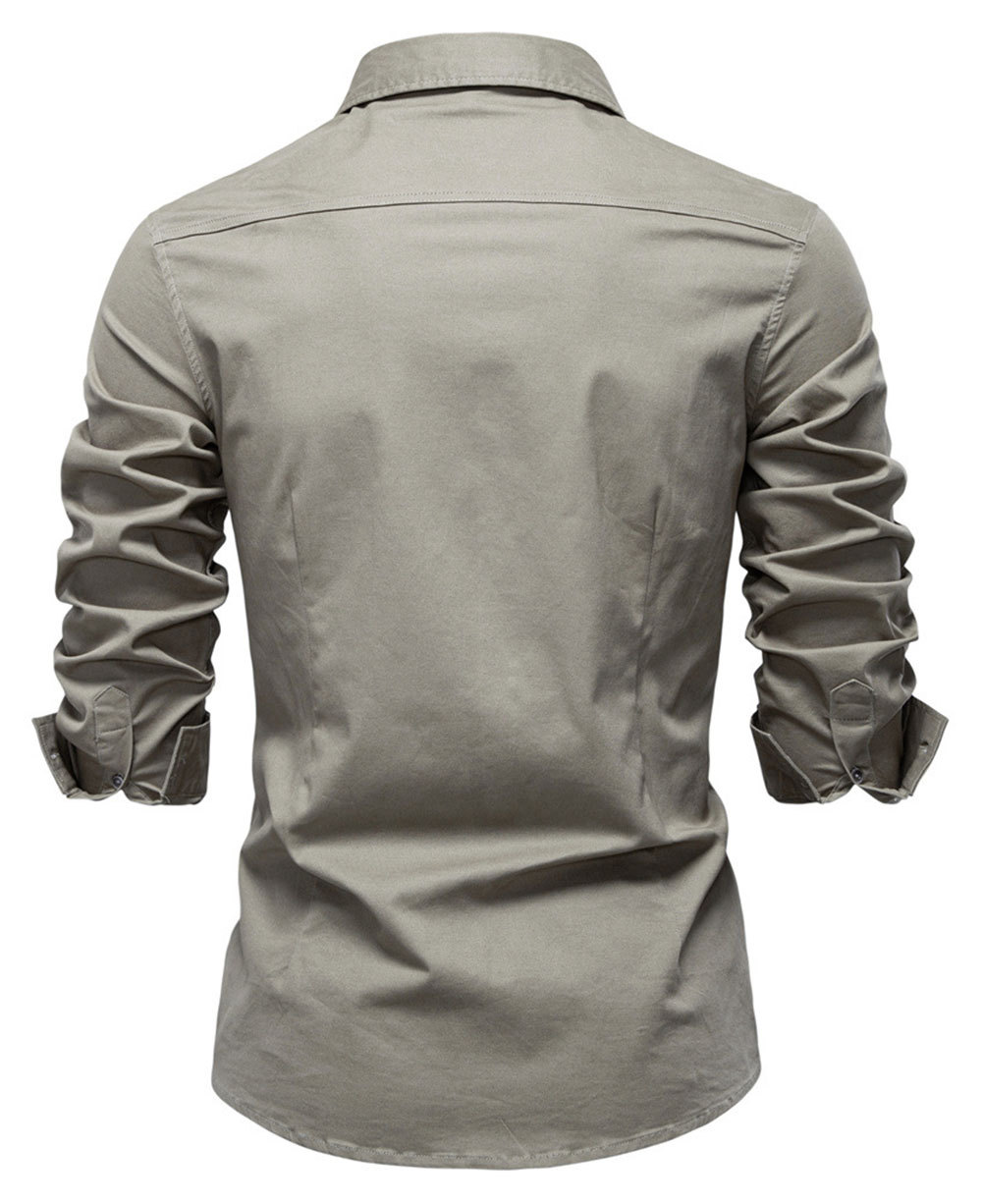 Mens Denim Long Sleeve Shirts Casual Button Down Western Shirt Lightweight Cotton Solid Jean Tops with Pockets