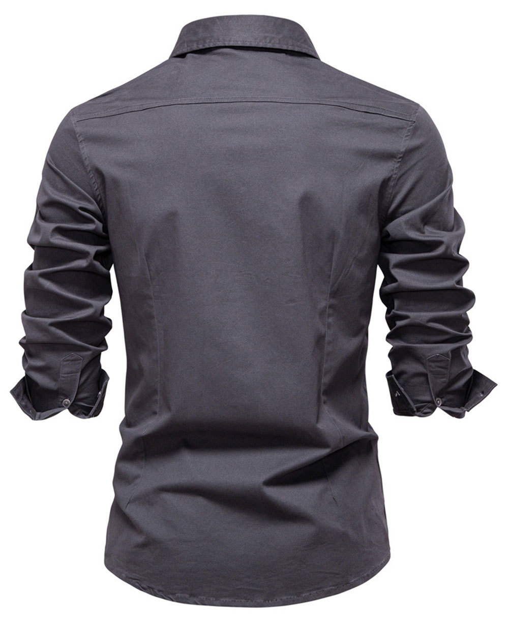 Mens Denim Long Sleeve Shirts Casual Button Down Western Shirt Lightweight Cotton Solid Jean Tops with Pockets