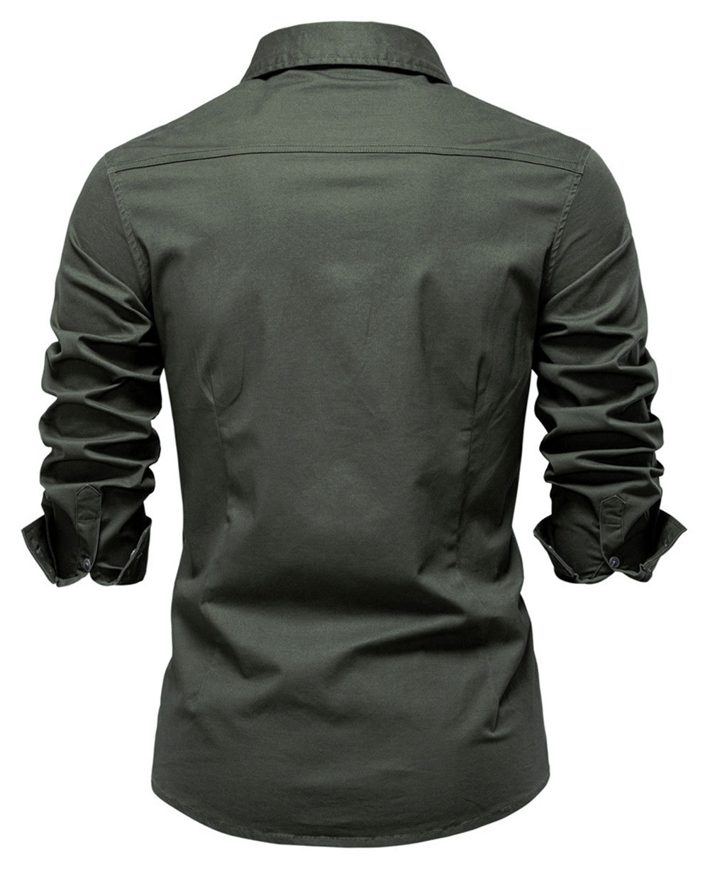 Mens Denim Long Sleeve Shirts Casual Button Down Western Shirt Lightweight Cotton Solid Jean Tops with Pockets
