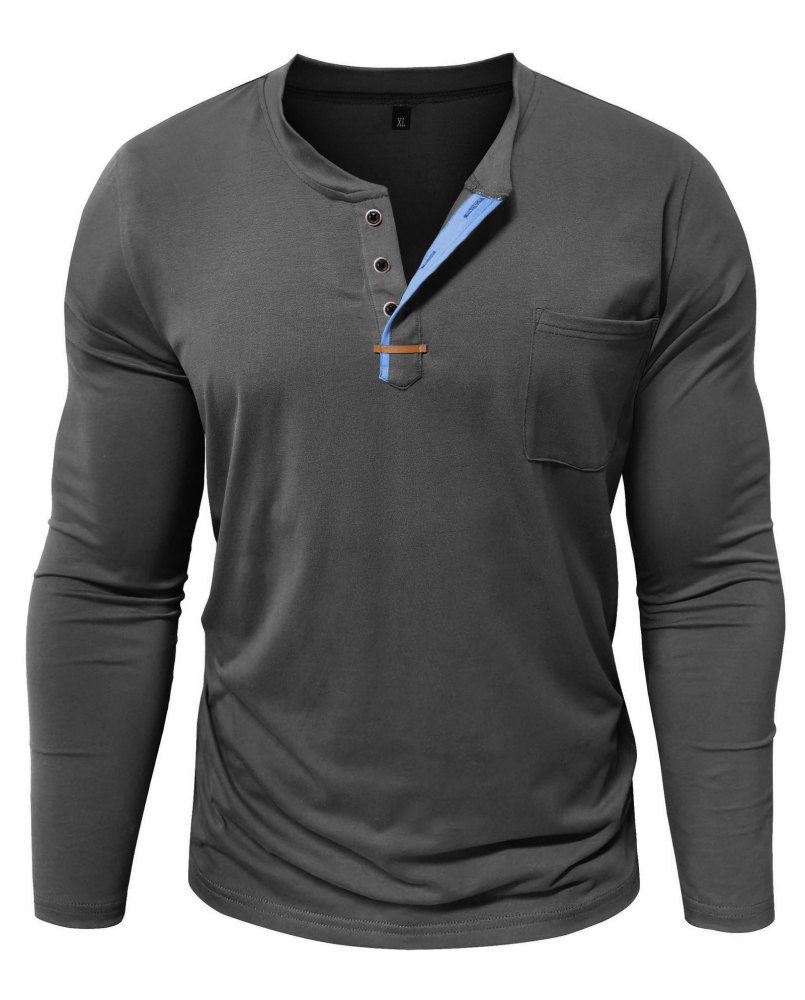 MAGIMODAC Mens Henley Long Sleeve T-Shirt Fashion Classic Cotton T Shirts Casual Lightweight T-Shirts with Button and Pocket