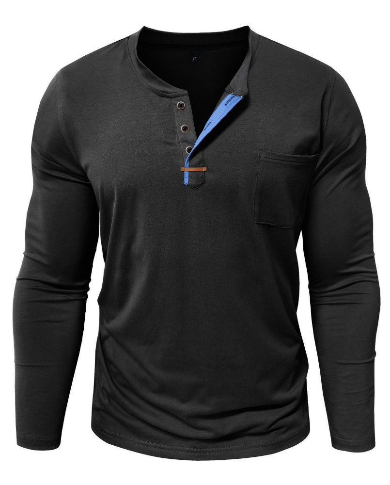 MAGIMODAC Mens Henley Long Sleeve T-Shirt Fashion Classic Cotton T Shirts Casual Lightweight T-Shirts with Button and Pocket
