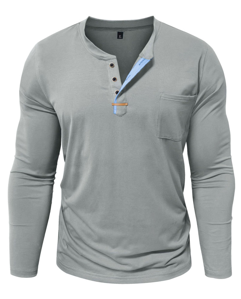 Mens Henley Long Sleeve T-Shirt Fashion Classic Cotton T Shirts Casual Lightweight T-Shirts with Button and Pocket