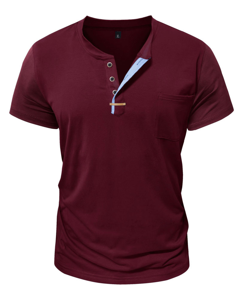 Mens Henley Short Sleeve Shirts Lightweight Cotton Summer Casual T-Shirt with Button and Pocket