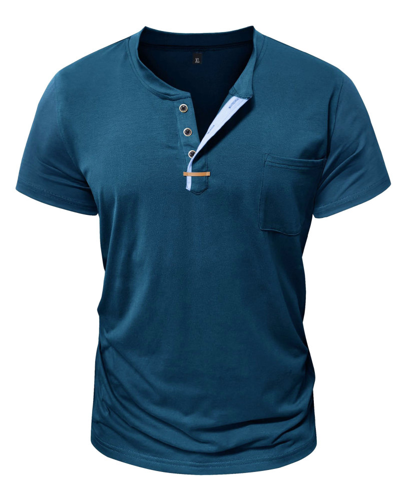 MAGIMODAC Mens Henley Short Sleeve Shirts Lightweight Cotton Summer Casual T-Shirt with Button and Pocket