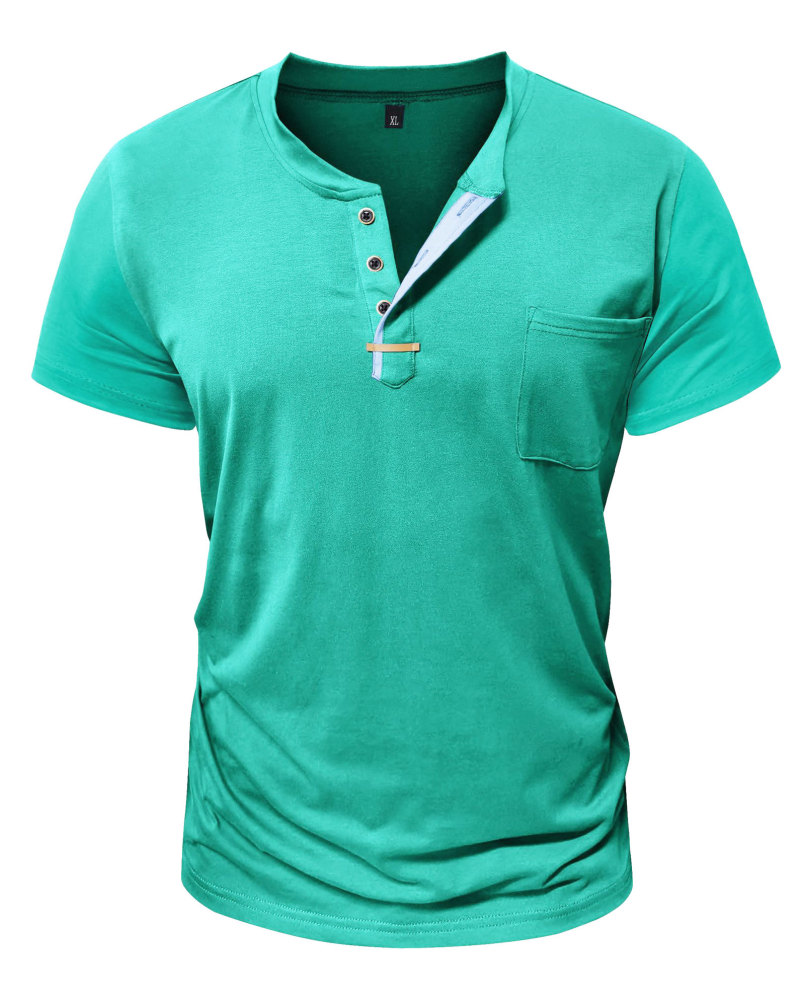 Mens Henley Short Sleeve Shirts Lightweight Cotton Summer Casual T-Shirt with Button and Pocket