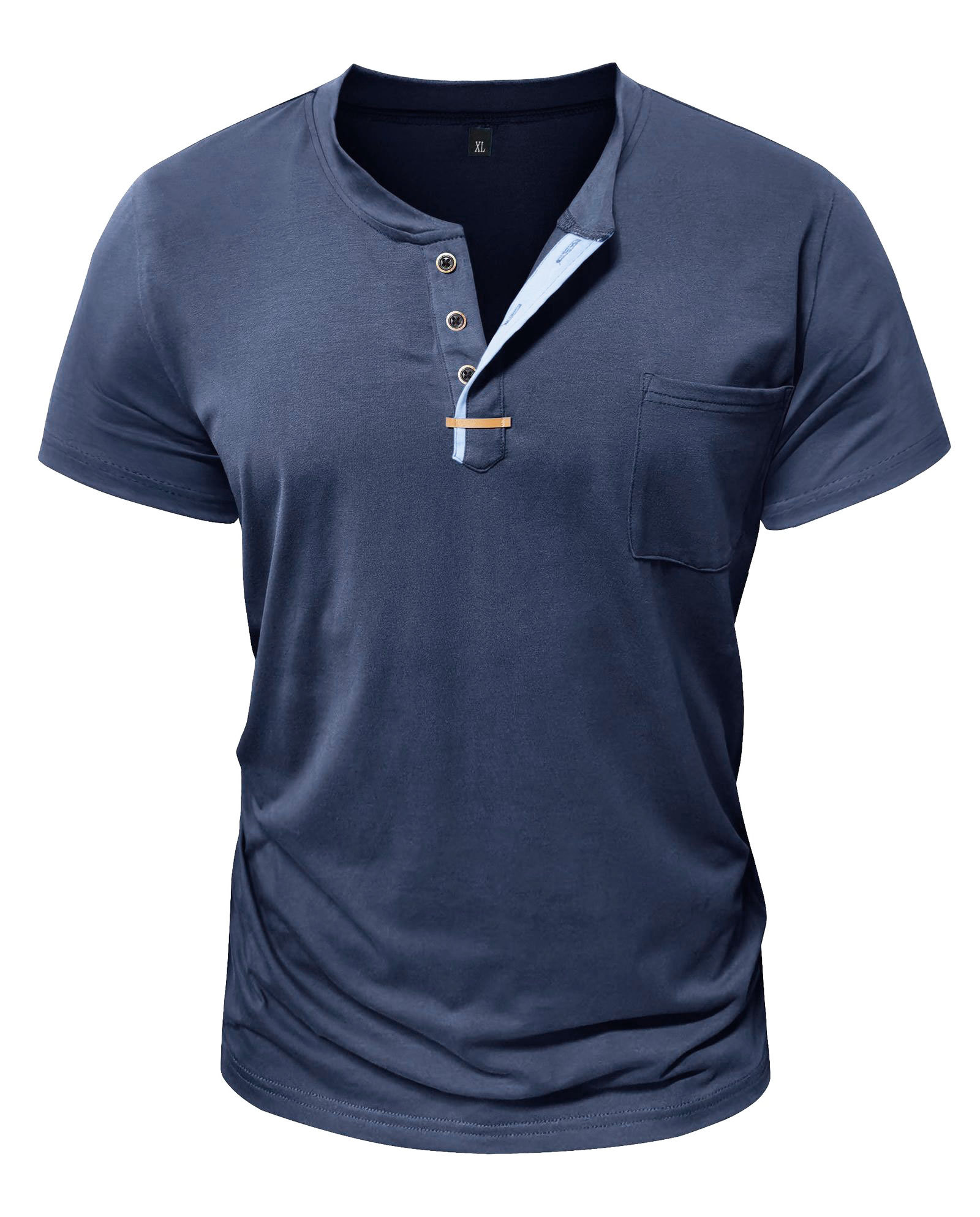 Mens Henley Short Sleeve Shirts Lightweight Cotton Summer Casual T-Shirt with Button and Pocket