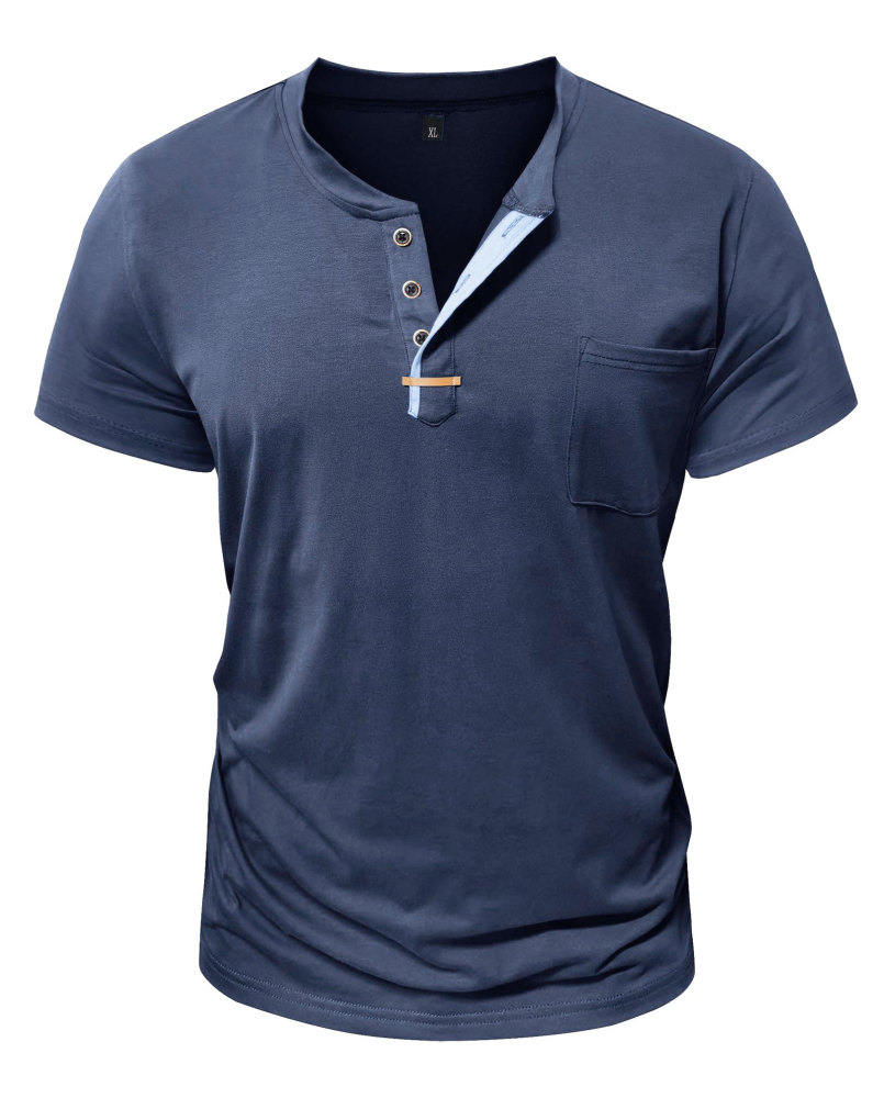 Mens Henley Short Sleeve Shirts Lightweight Cotton Summer Casual T-Shirt with Button and Pocket