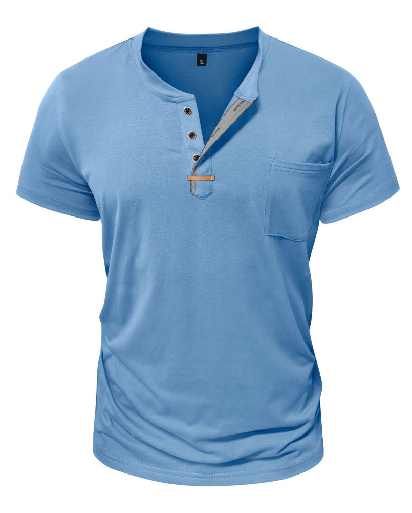 Mens Henley Short Sleeve Shirts Lightweight Cotton Summer Casual T-Shirt with Button and Pocket