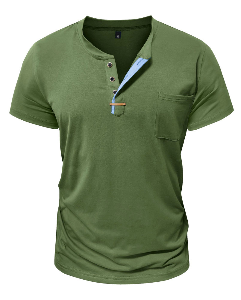 Mens Henley Short Sleeve Shirts Lightweight Cotton Summer Casual T-Shirt with Button and Pocket