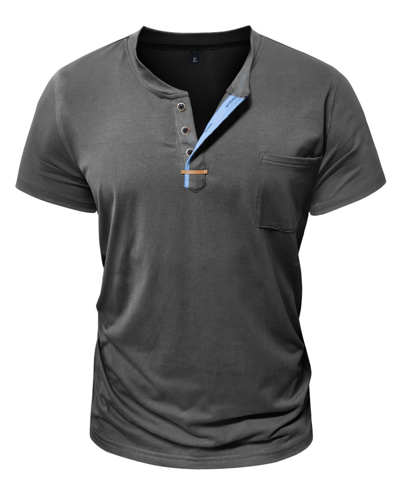Mens Henley Short Sleeve Shirts Lightweight Cotton Summer Casual T-Shirt with Button and Pocket