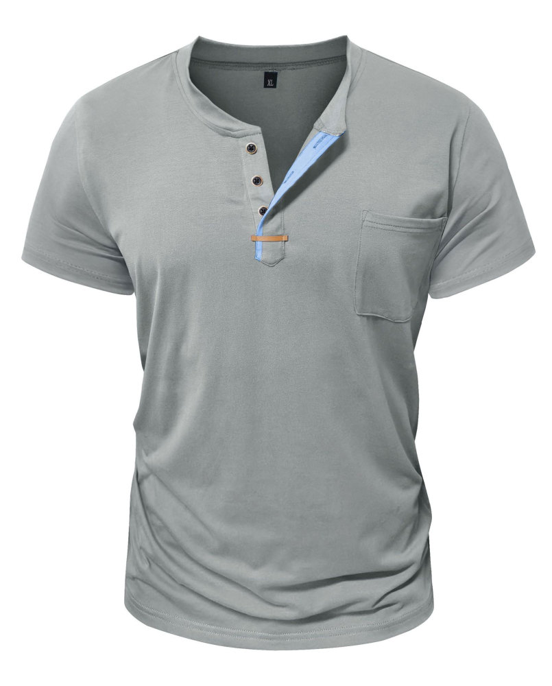 Mens Henley Short Sleeve Shirts Lightweight Cotton Summer Casual T-Shirt with Button and Pocket