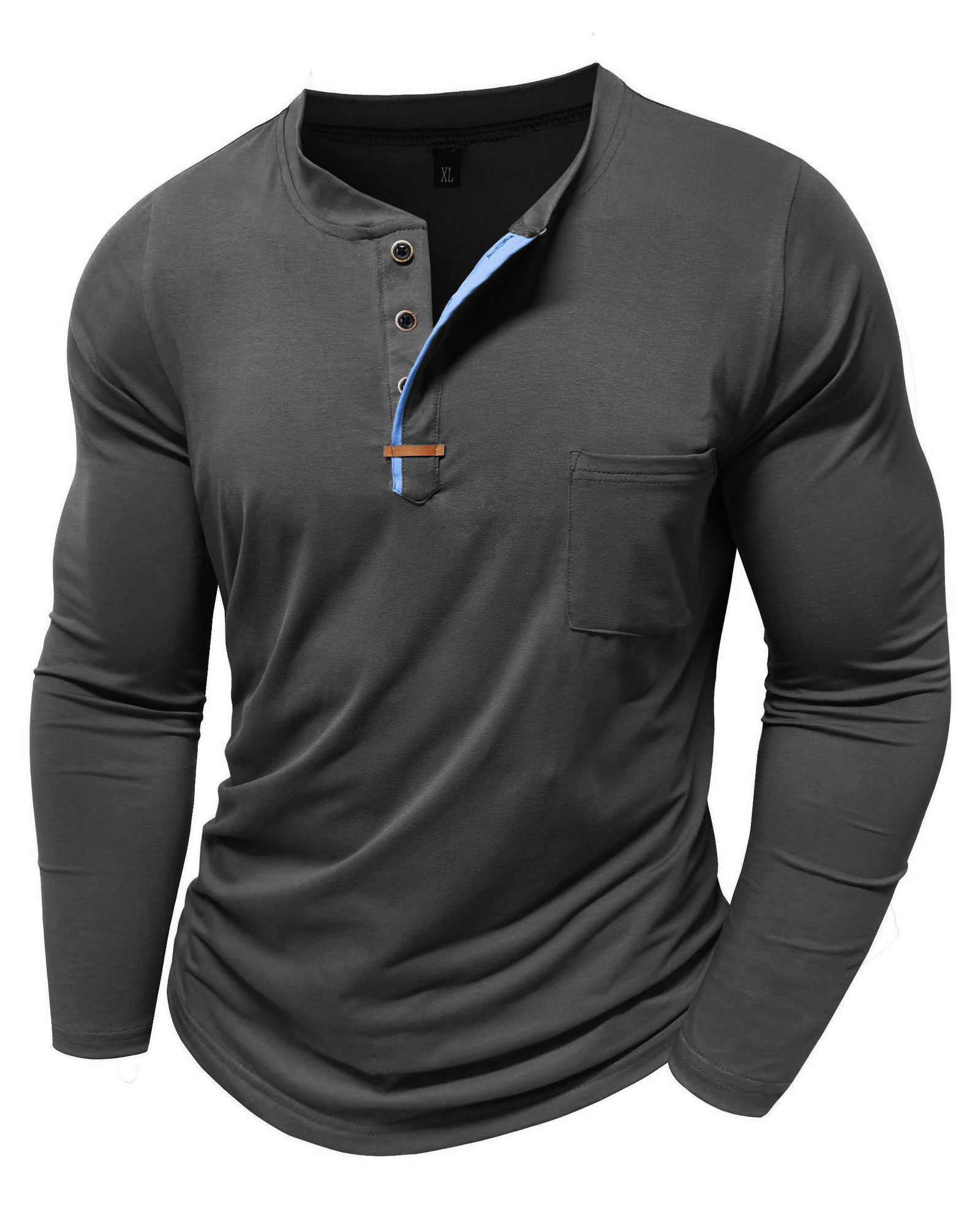 MAGIMODAC Mens Henley Long Sleeve T-Shirt Fashion Classic Cotton T Shirts Casual Lightweight T-Shirts with Button and Pocket