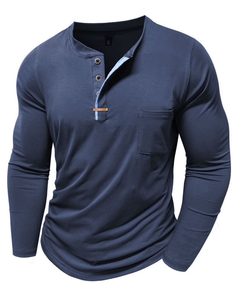 MAGIMODAC Mens Henley Long Sleeve T-Shirt Fashion Classic Cotton T Shirts Casual Lightweight T-Shirts with Button and Pocket