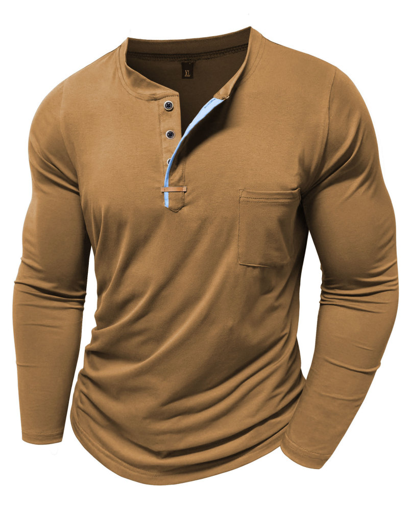 MAGIMODAC Mens Henley Long Sleeve T-Shirt Fashion Classic Cotton T Shirts Casual Lightweight T-Shirts with Button and Pocket