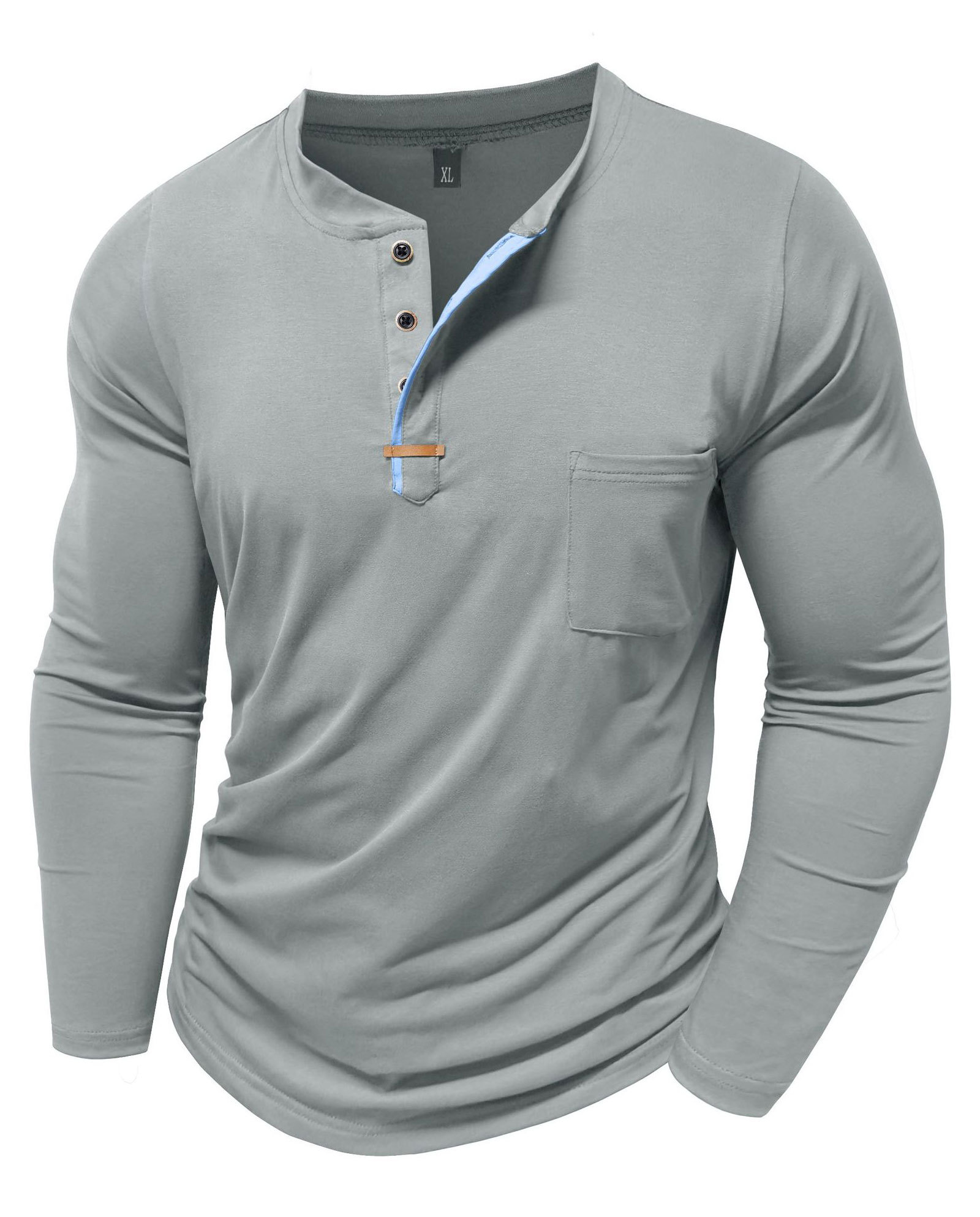 Mens Henley Long Sleeve T-Shirt Fashion Classic Cotton T Shirts Casual Lightweight T-Shirts with Button and Pocket