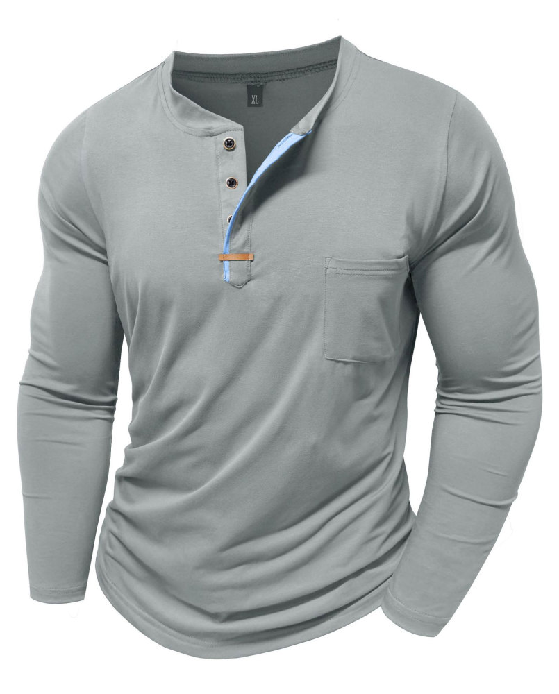 Mens Henley Long Sleeve T-Shirt Fashion Classic Cotton T Shirts Casual Lightweight T-Shirts with Button and Pocket