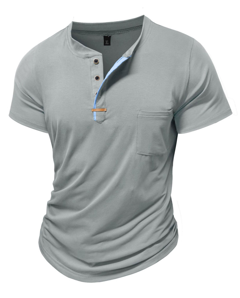 Mens Henley Short Sleeve Shirts Lightweight Cotton Summer Casual T-Shirt with Button and Pocket