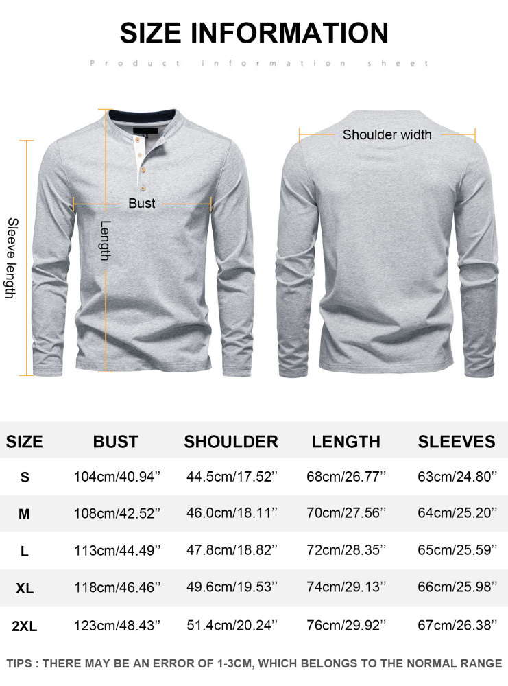 Henley Shirts Long Sleeve Mens Cotton T-Shirt Casual Classic Tshirt Lightweight Basic T-Shirts Button Tee Shirt Top
