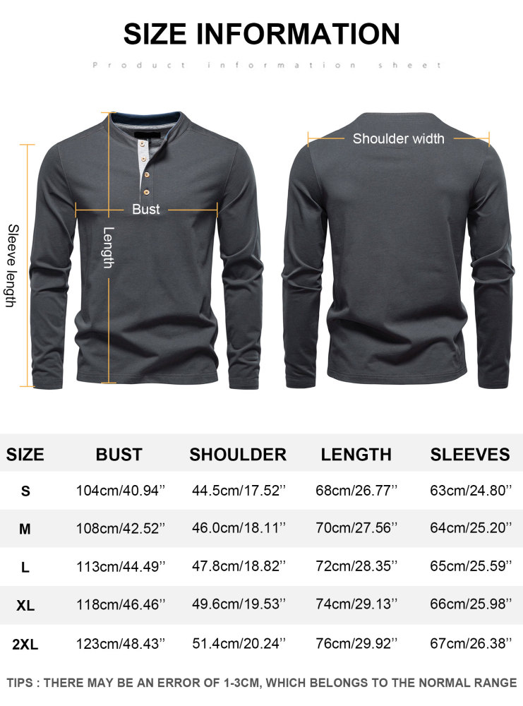 Henley Shirts Long Sleeve Mens Cotton T-Shirt Casual Classic Tshirt Lightweight Basic T-Shirts Button Tee Shirt Top