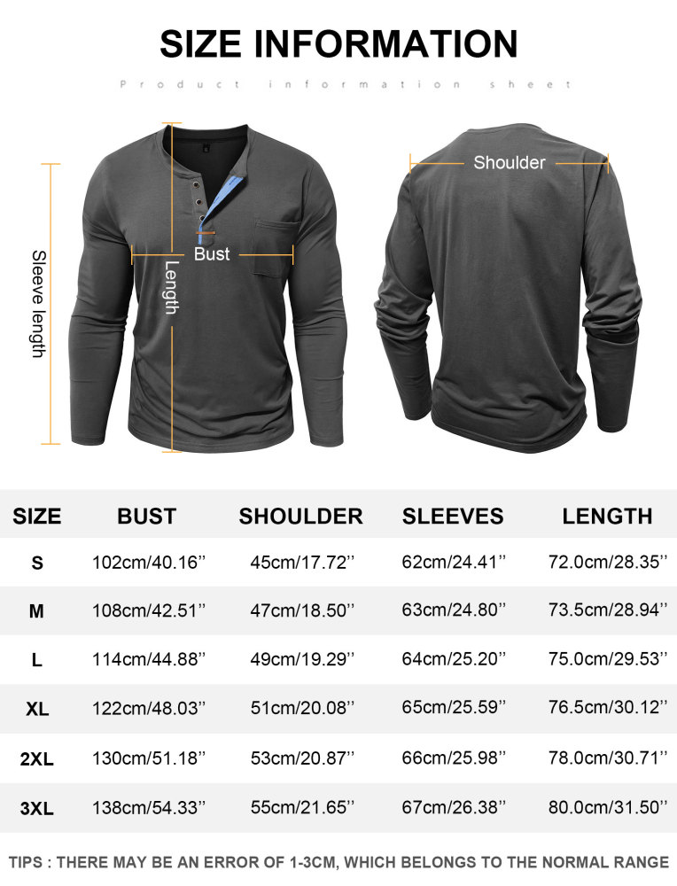 MAGIMODAC Mens Henley Long Sleeve T-Shirt Fashion Classic Cotton T Shirts Casual Lightweight T-Shirts with Button and Pocket