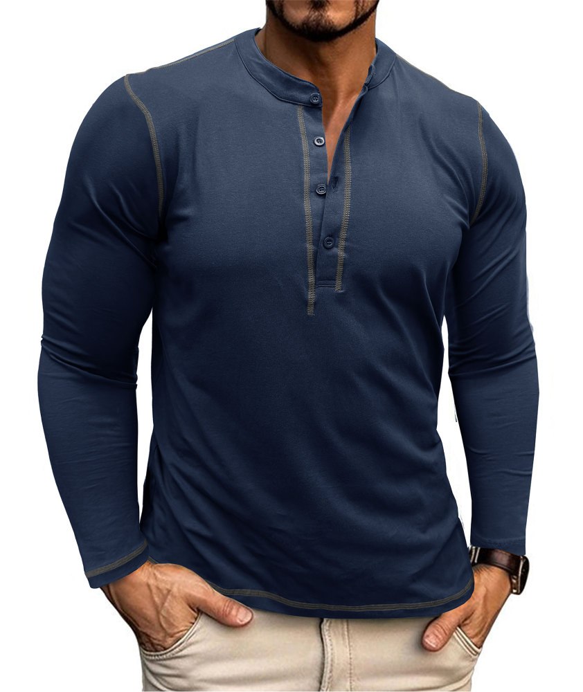 Mens Long Sleeve Henley Shirts Casual Classic Cotton T-Shirt Lightweight Button Tshirts Solid Basic Tee Shirt Tops